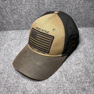 Grunt Style Hat Cap Snap Back Mens Black Tan American Flag Patch Veteran USA